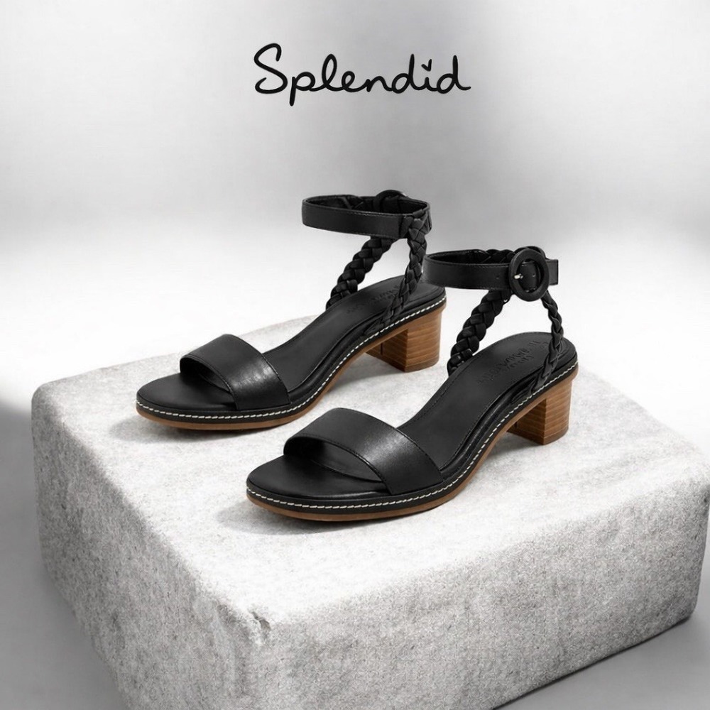 Splendid Scarlett Block Heel Sandals Black Leather Ankle Strap Size 8.5